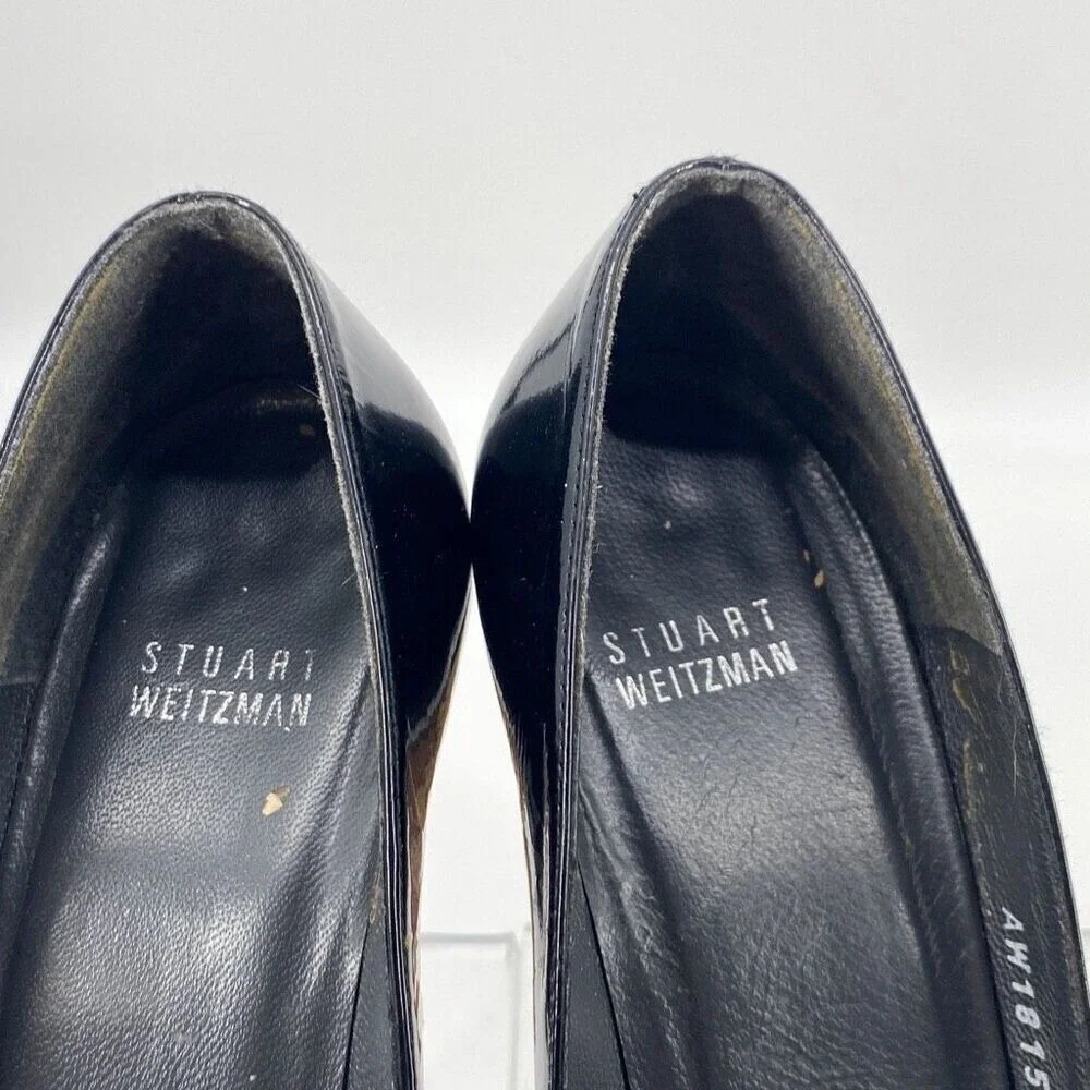 Stuart Weitzman Women's Patent Leather Criss Cross Pump Heel Black Tan Size 8.5M